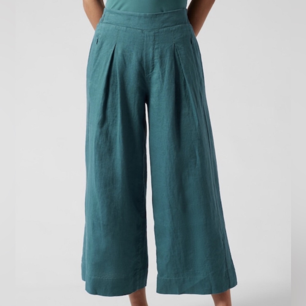 ATHLETA PLAYA‎ LINEN WIDE LEG CROP PANT Women’s SZ 4 Borealis Green
